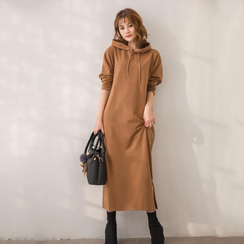 

Casual Dresses Plus Size Women Maxi Dress Autumn Vintage Hooded Sweatshirt Winter Long Sleeve Hoodies Vestidos Robe Femme, Army green