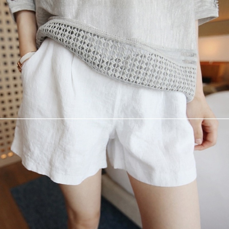 

Women Summer Shorts High Quality Loose Cotton Linen Large Size White Elastic Waist Casual Streetwear 210603, Deep blue
