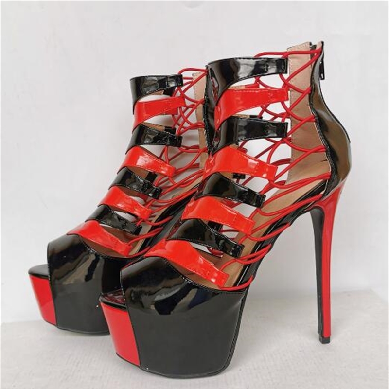 

sandals woman dipsloot cuts peep toe party sandals black platform red super thin heels high lady size 47 37bc