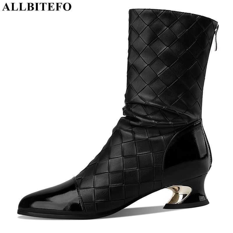

ALLBITEFO high quality natural genuine leather women boots women heels shoes fashion leisure ankle riding boots motocycle boots 210611, As picture