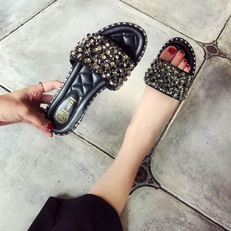 

Slippers Woman Fashion Slipper Bling Luxury Crystal Female Summer Shoes Cozy Girl Beach Outside Shopping Slides, Black