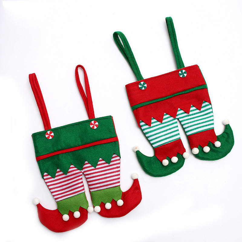 

Christmas Candy Bag Elf Pants Treat Pocket Home Party Gifts Decor Xmas Gift Holders Festival Accessories Restaurant Wine Bags Decoration GYL100
