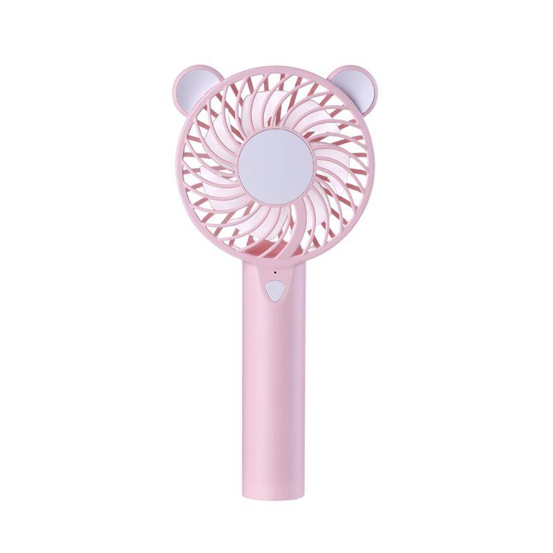 

Cute Bear Cartoon Handheld USB Rechargeable Fan With LED Light Cooler Portable 3 Speed Adjustable Desktop Cooling Fan 4XFB