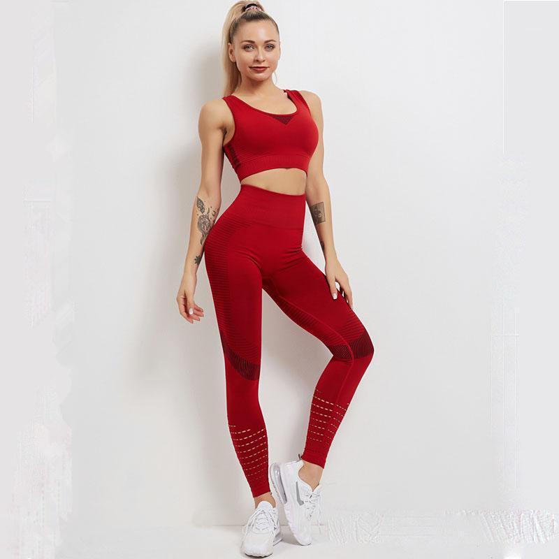

Yoga Outfit 2021 Arrival High Waist Hollow Out Two Piece Set Women Fitness BuLifting Leggings Spandex Sexy Sport Bra, Pink bra