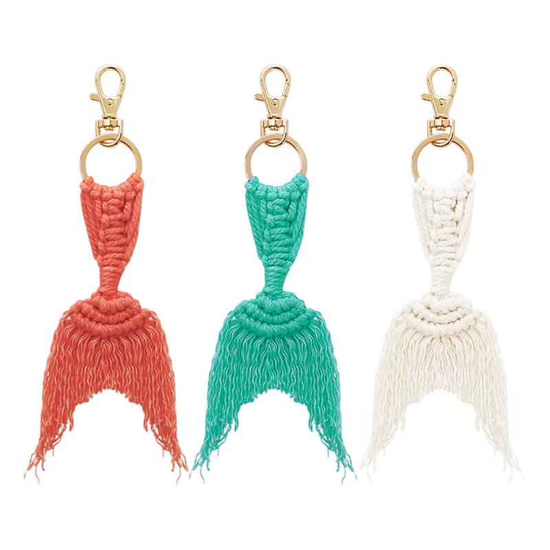 

Keychains 2022 Boho Handmade Macrame Fishtail Mermaid Tassel Key Rings