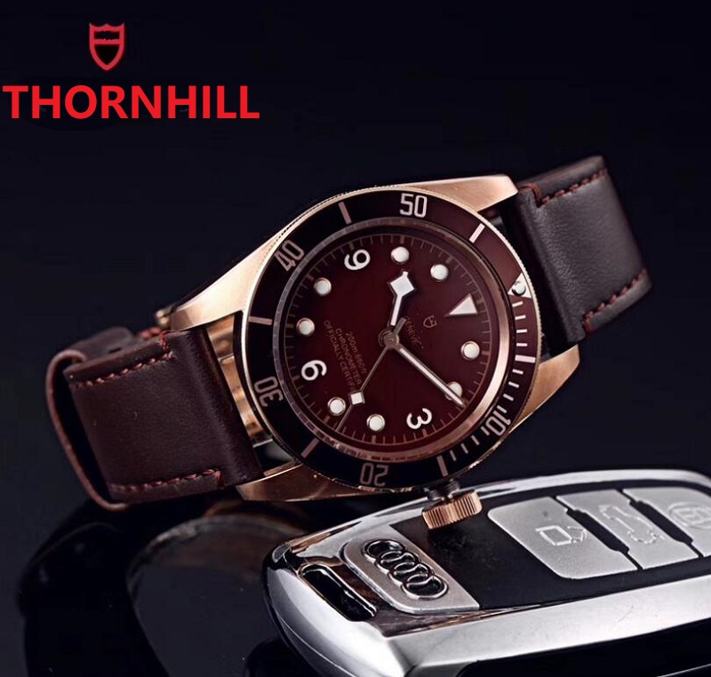 

mens automatic mechanical watches classic style genuine cow leather strap 5 ATM waterproof sapphire super luminous factory watch, As pic