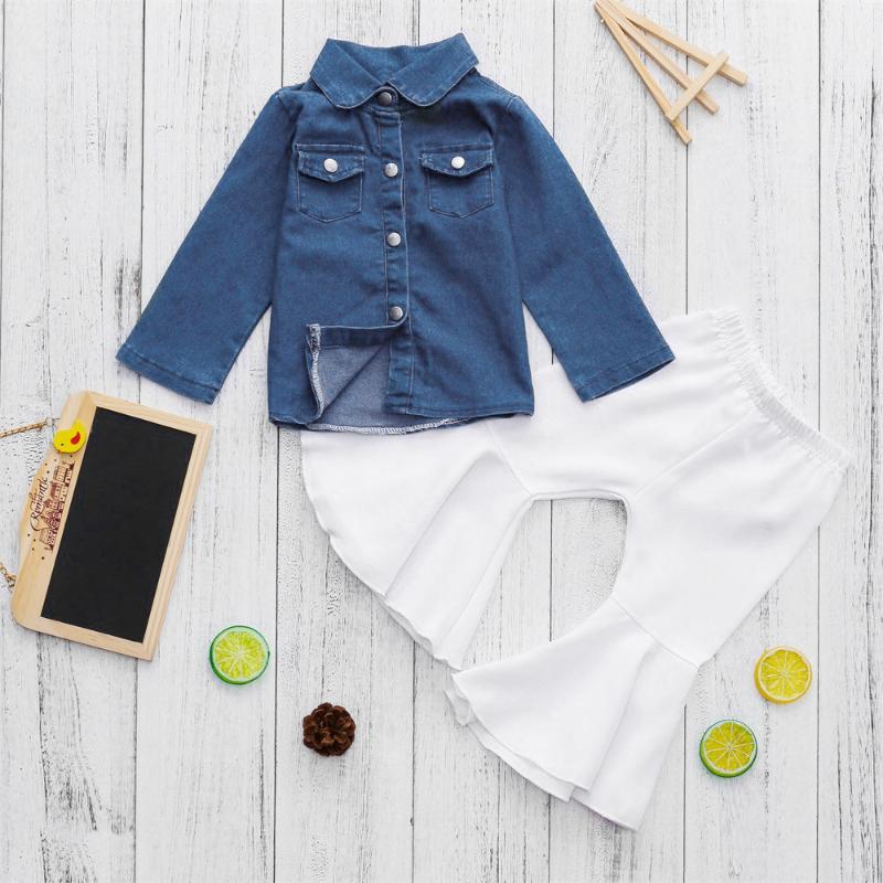 

Clothing Sets Fashion Toddler Girls Denim Shirt +Loose Pants Kids Outfits Spring Autumn Children's Suit Girl Clothes 1 2 3 4Y, White
