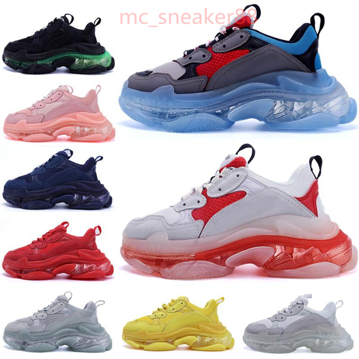 

2021 old dad Triple S shoes men's blue Triple S sneakers women's platform leather casual shoes low-top lace-up sneakers, crystal soles, Good shoes