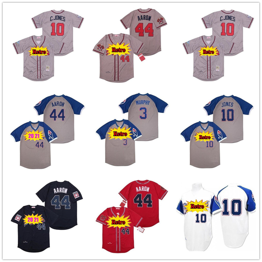 

Retro Men Women kids Vintage 44 Hank Aaron H.Aaron 3 Dale Murphy 10 Chipper Jones 1957 1963 1973 1974 1982's Baseball Jerseys, As pic