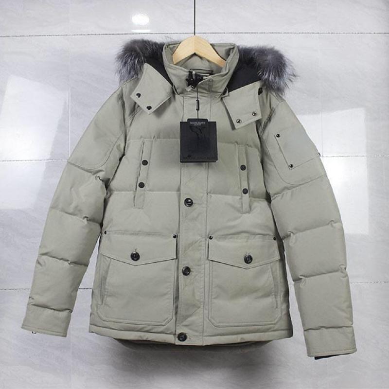 

mens winter puffer jacket down windbreaker thick warm hooded fashion coats white duck fur moose collar parka, Black