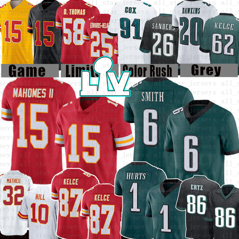 

Patrick Mahomes Jalen Hurts Football Jersey DeVonta Smith Travis Kelce Tyreek Hill Miles Sanders Mailata kAnSa Chris Jones cItY Tyrann Mathi, Black;red