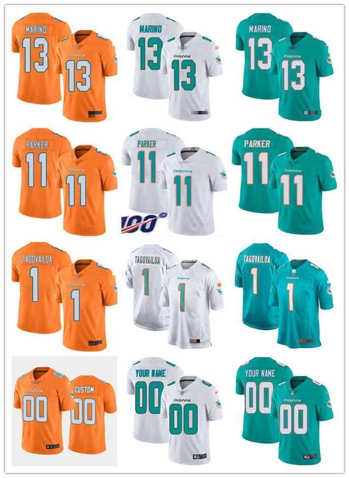 

Men Women Youth MiamiDolphins13 Dan Marino 11 DeVante Parker 1 Tua Tagovailoa custom Green White Orange Football Jerseys, Colour