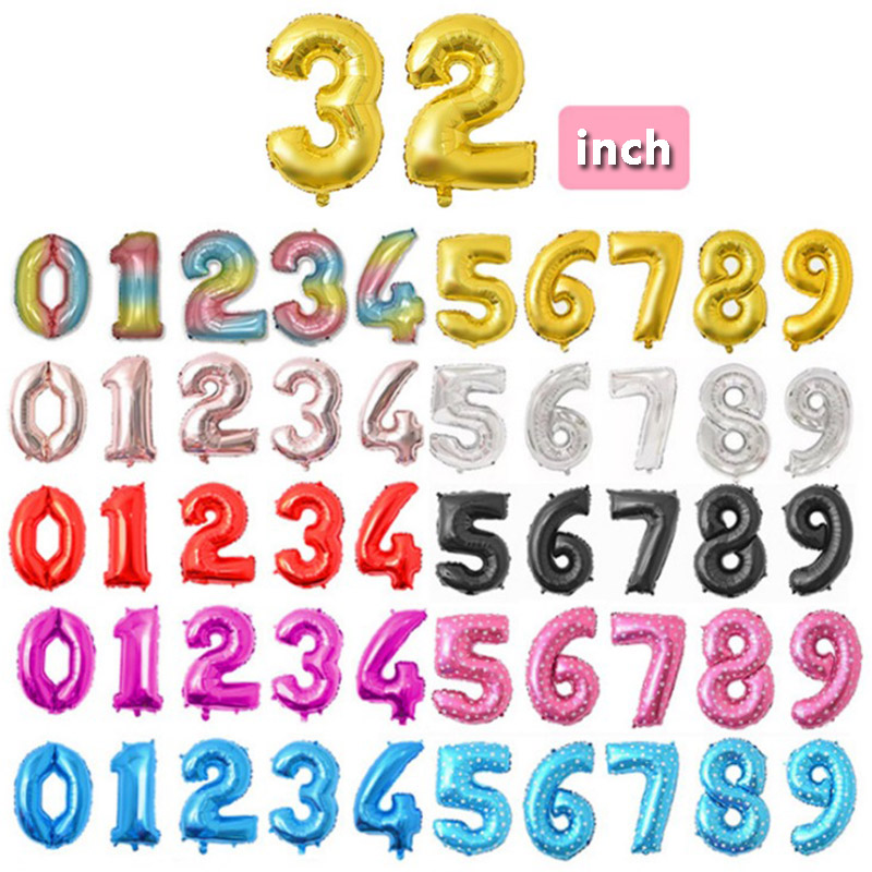 

Helium Balloon 32 Inch Gold Letter Number Aluminum Foil Balloons Birthday Decoration Wedding Air Party Supplies