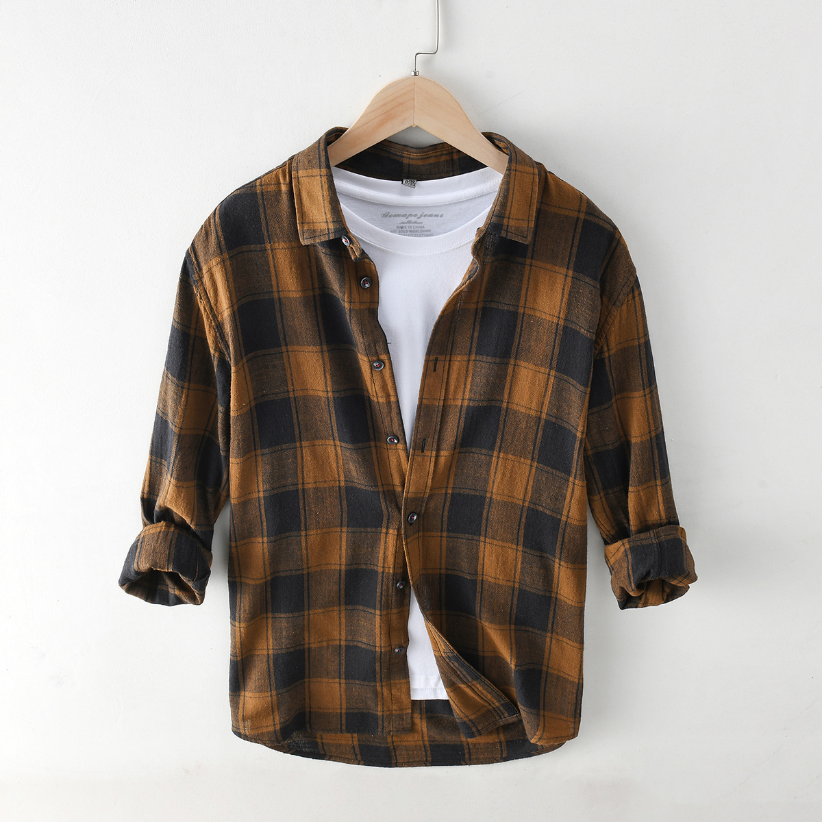 

2021 New Casual Chess Man's 100% Cotton Long Male Leisure Sleeve Clothing Social Shirt Tops Ujef, Yellow