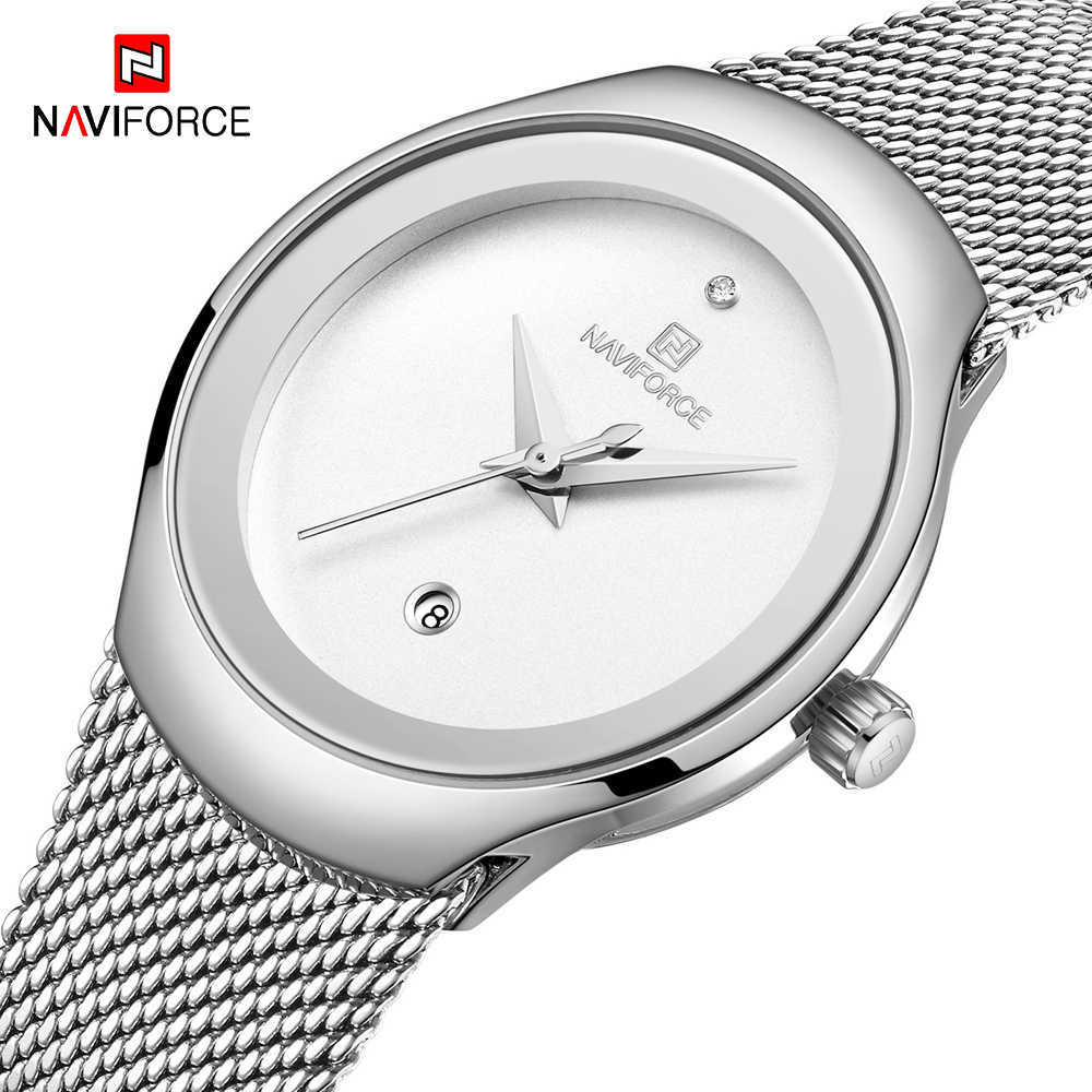 

NAVIFORCE Wrist Watch Women Fashion Steel Mesh Strap Waterproof Quartz Luxury Analog Ladies es Relogio Feminino 210616, Silver