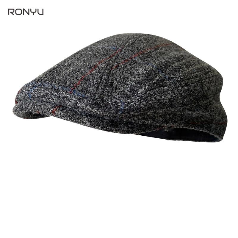 

Berets 100% Wool Men's Winter High Quality Sboy Hats Herringbone Octagon Cap Grey Plaid Men Women Gatsby Flat Hat BJM40, Dark grey