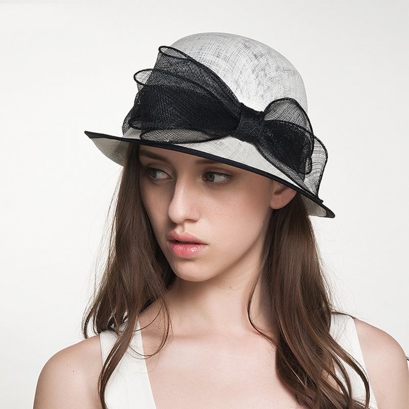 

2021 New Fascinating Black and Ivory for Wedding Church Sinamay Hats with Big Bowknot Kentucky Derby Hat Fedora Tea Party 6zyn, Black ivory