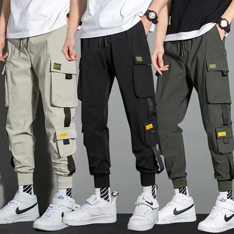 

Streetwear Men's Pants Harajuku Fashion Joggers Trousers Cargo Pant Men Casual Summer Men Clothing Elastic Waist Men Pants X0611, Black