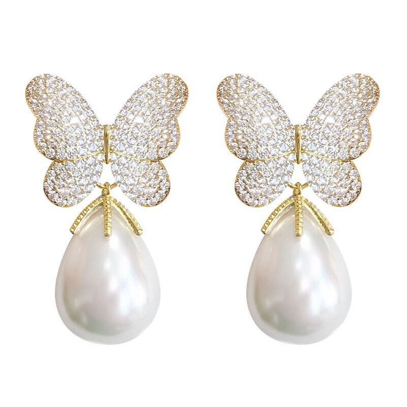 

SINZRY sale gorgeous simulated pearl cubic zircon butterfly flower jewelry accessory trendy dangle earrings for women 210616