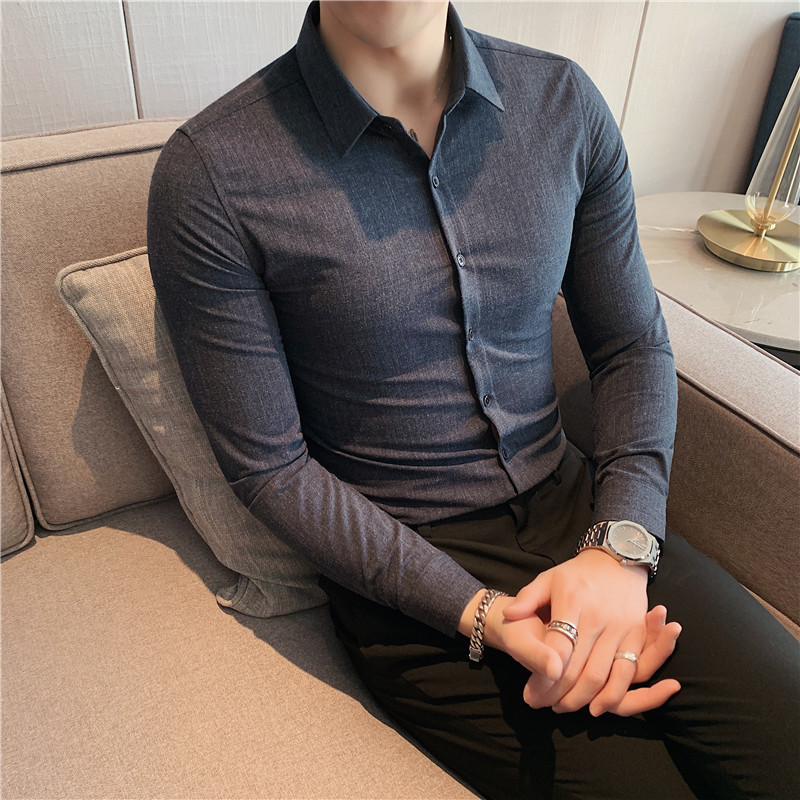 

New Alta Qualidade Senhores Negcios Formal Usar Camisas Listradas Para Roupas Masculinas 2021 Simples Fino Ajuste Manga Longa Blusa Casual 4, Dark gray