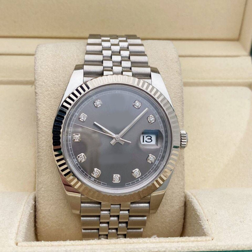 

Fashion Dress Diver Styles 41mm Dates just Steel 18k wg Slate Diamond Dial Fluted Bezel 126334 Automatic 2813 BF Men's Watch, Black