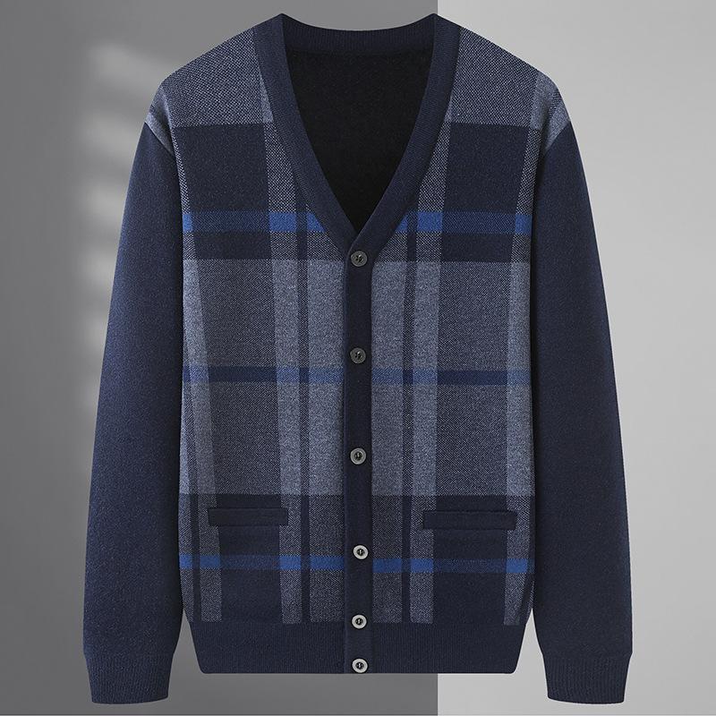 

Men's Jackets V-neck Long Sleeve Cardigan Loose Knitted Coat Thickened And Fluffy, Black;brown