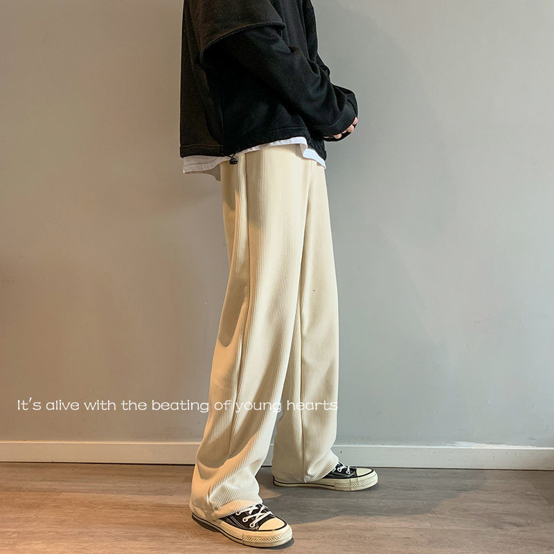 

2021 New Spring Corduroy Men's Fashion Retro Casual Men Streetwear Korean Loose Straight Wide Leg Pants Mens Trousers -2xl Hacq, Black