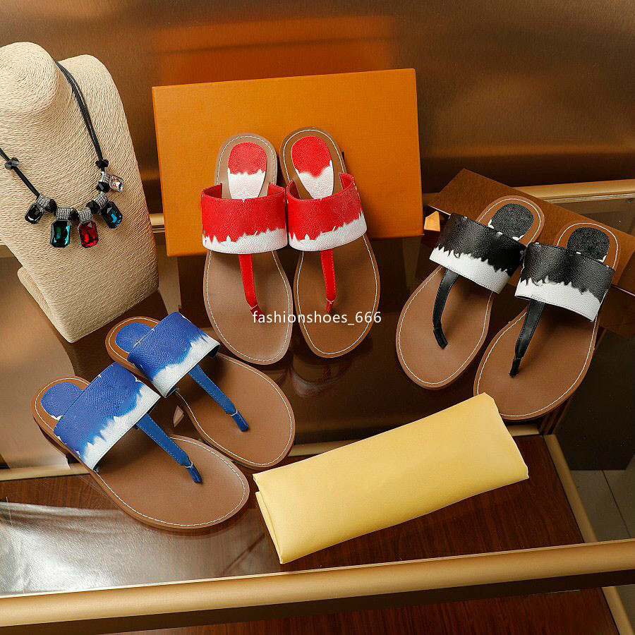 

2021 Sandals Fashion Women's Sandals Women WITH BOX Flower Printed Tie-dye Unisex Beach Flip Flops Slipper Big Size 41, Red