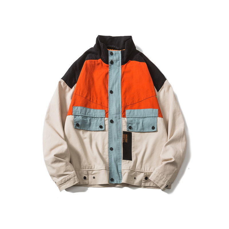 

2021 New Male Military Bomber Jacket Streetwear Hip Hop Fashion Outerwear Zipper Placket Coats Long Seees Sweaters Lh23, Orange.