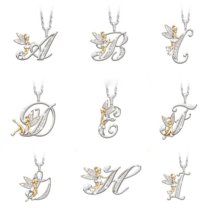 

Pendant Necklaces Arrivals A-Z Initial Letter Elf Flower Fairy 26 Necklace For Women Alloy Clavicle Chain Female, Silver