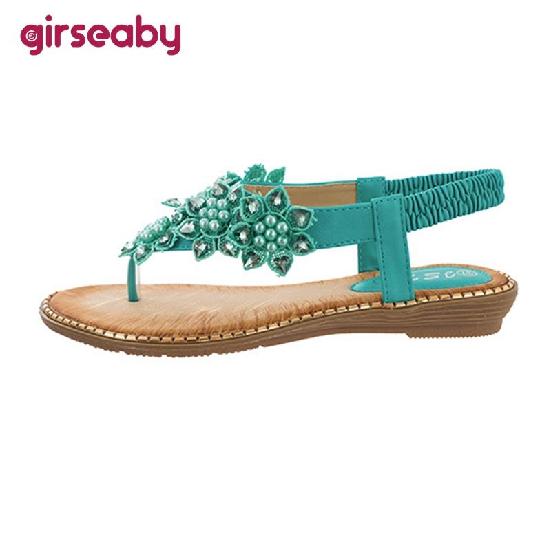 

Girseaby New 2021 Ladies Sandals Clip Toe Flat Flower Crystal Soft Stylish Bohemia Exotic Colorful Big Size 42 Casual C2341, Black