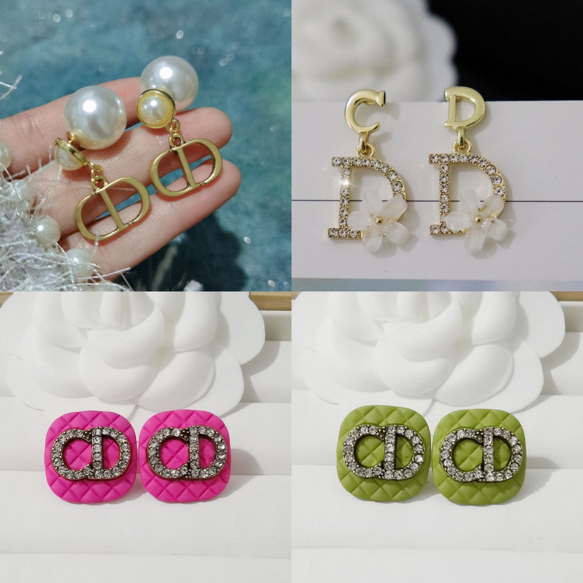 

22ss 9color 18K Gold Plated Brand Designers Letters Stud Earrings Crystal Geometric Fashion Women Rhinestone Pearl Earring Wedding Party Jewelry Accessories