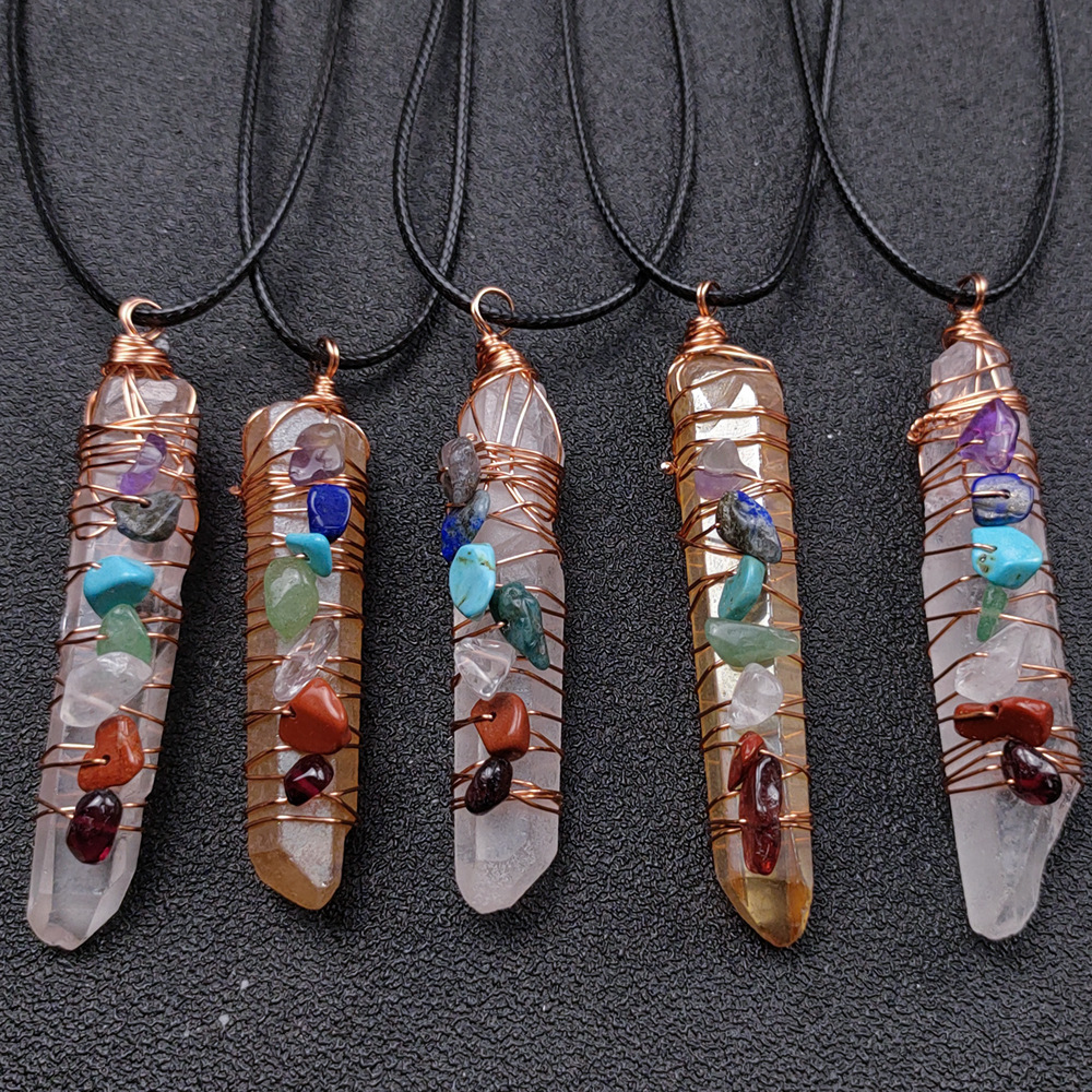 

Irregular Crystal Pillar Necklace Reiki Healing Seven Chakra Beads Energy Pendant Charms Necklaces Pendulum Amulet Orgonite Jewelry