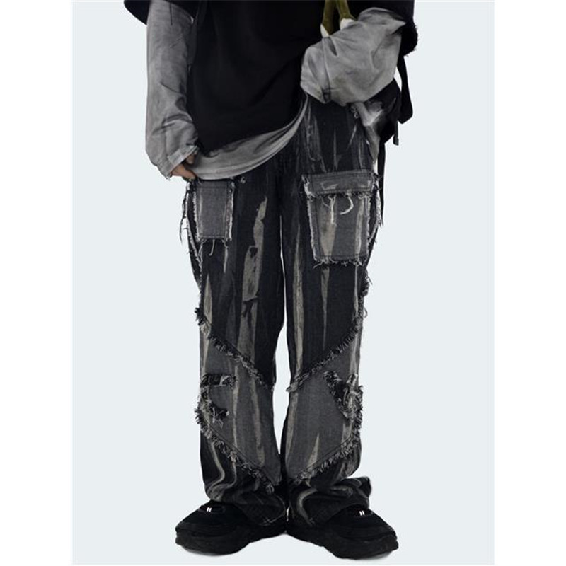 

2021 New Homens Negros Legal De Carga Moda Retro Baggy Jeans Harajuku Vero Alta Rua Casual Hip Hop Gtico Calas Streetwear Masculino R75a