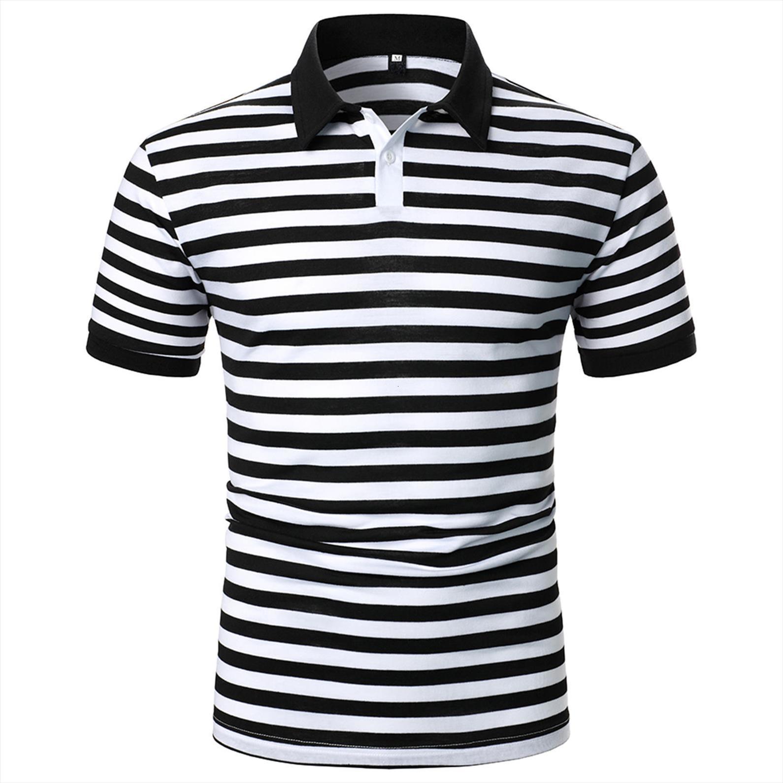 

fashion sports brand striped mens polo print shirt design loose business casual short sleeve breathable, White;black
