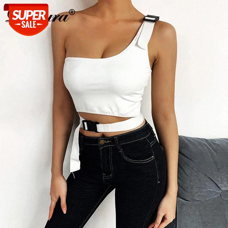 

Dulzura buckle adjustable women crop tank top hollow out one shoulder bodycon sexy 2020 summer clothes streetwear club party #qf27, White