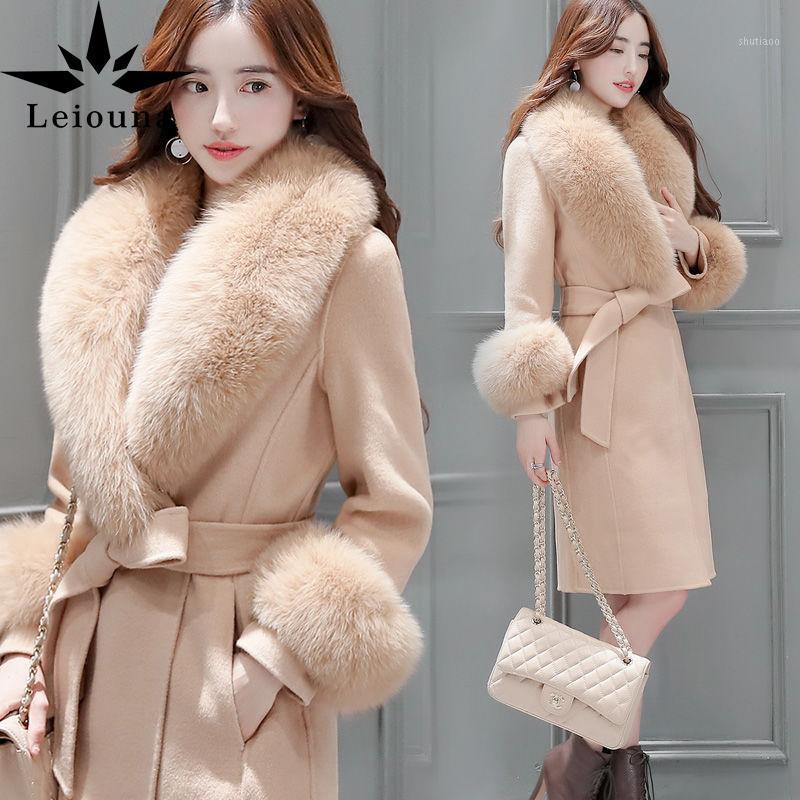 

Women' Wool & Blends Leiouna Plus Size Slim 2021 Winter Warm Coat Women Elegant Belt Fur Collar Long Outwear Jacket Female Designer Cltothi
