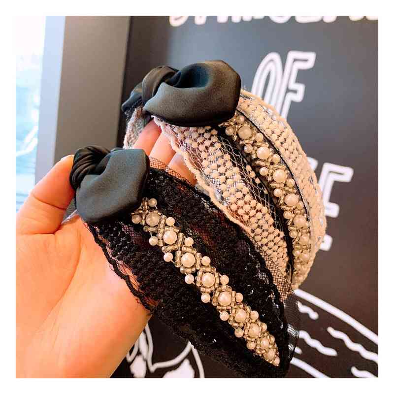 

Barrettes Hairpin Korean Ins Girls' New Style ~ Mesh Lace Nail Bead Large Bow Hair Hoop Changeable Head Jewelry, Golden;silver