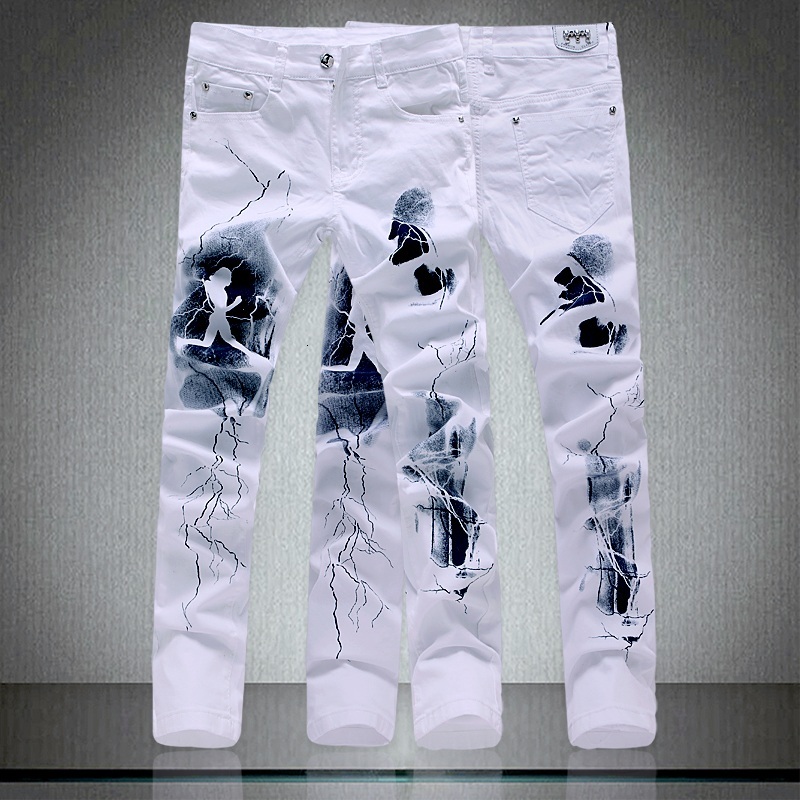 

2021 New Marca Moda Impresso De Brim Alta Qualidade Algodo Casual Jeans Boate Dj Palco Desempenho Calas Masculinas Ps0v, Beige