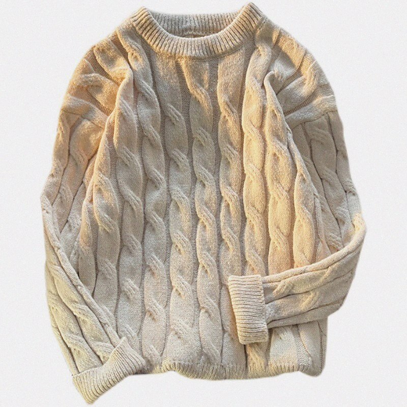 Men's Pullover Knitted Solid Color Stylish Vintage Style Long Sleeve Sweater Cardigans Crew Neck Winter Black Khaki White j1Jm#