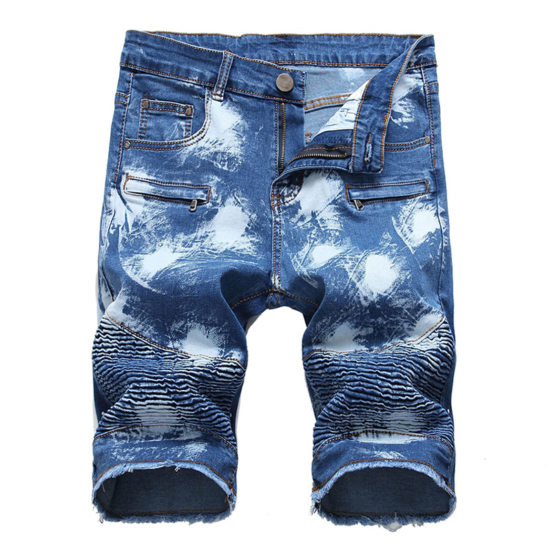 

2021 New Men's Male Fashion Casual Tie and Dyed Pleated Biker Shorts for Moto Plus Size Slim Straight Stretch Denim Fringe Jeans 7fqo, Blue