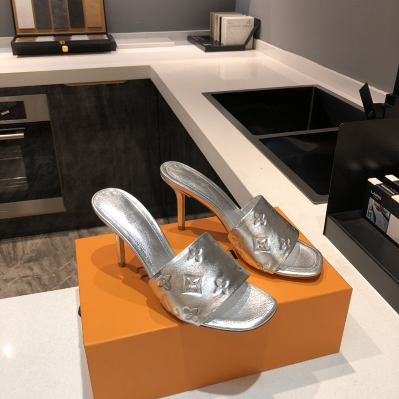 

2021 designer fashion design women's slippers sandals high heels leather material exquisite craft luxury comfort, Black