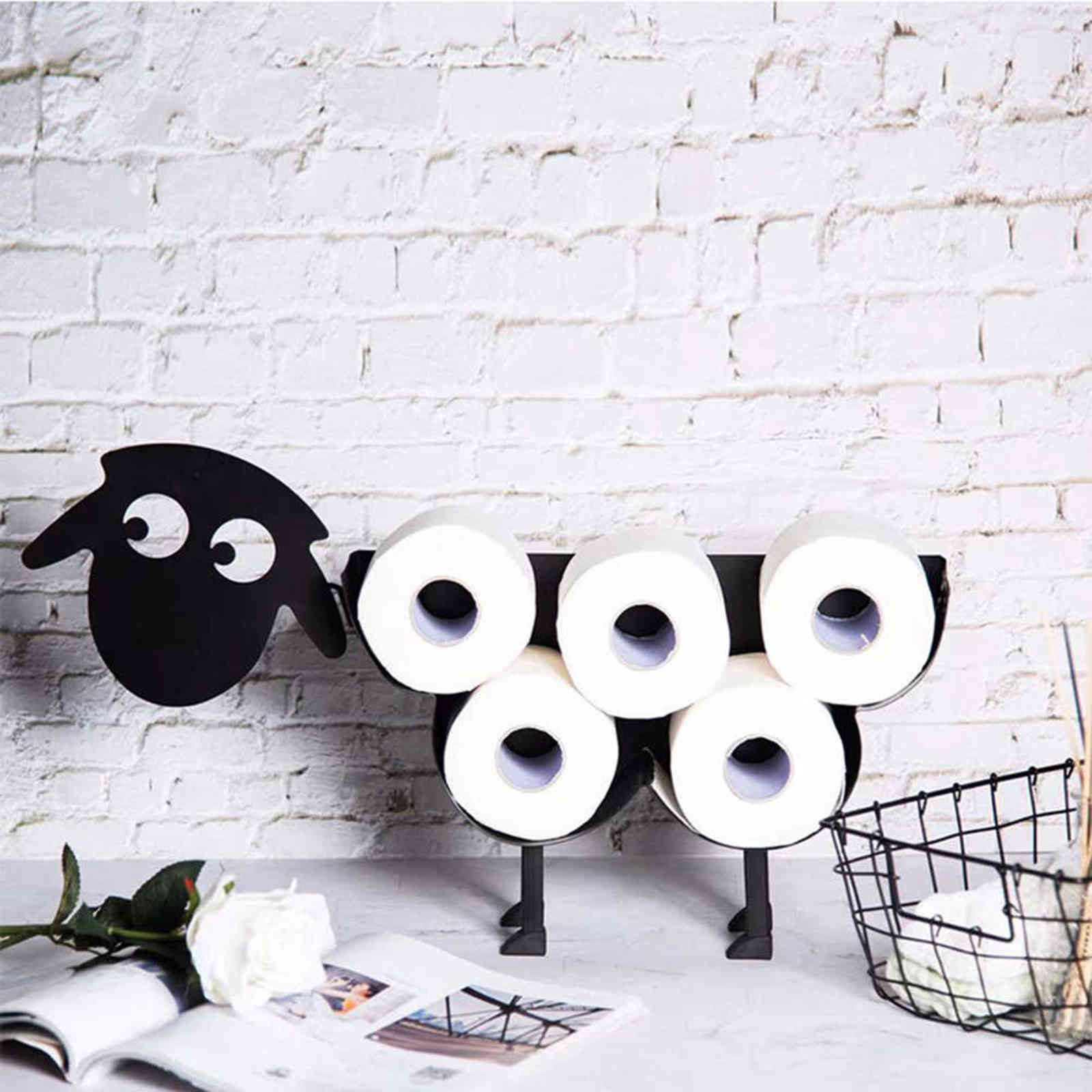 

Iron Dog Sheep Shape Roll Paper Holder Cute Animal Free Standing Toilet Paper Tissue Racks Home Bathroom Decoration 211101