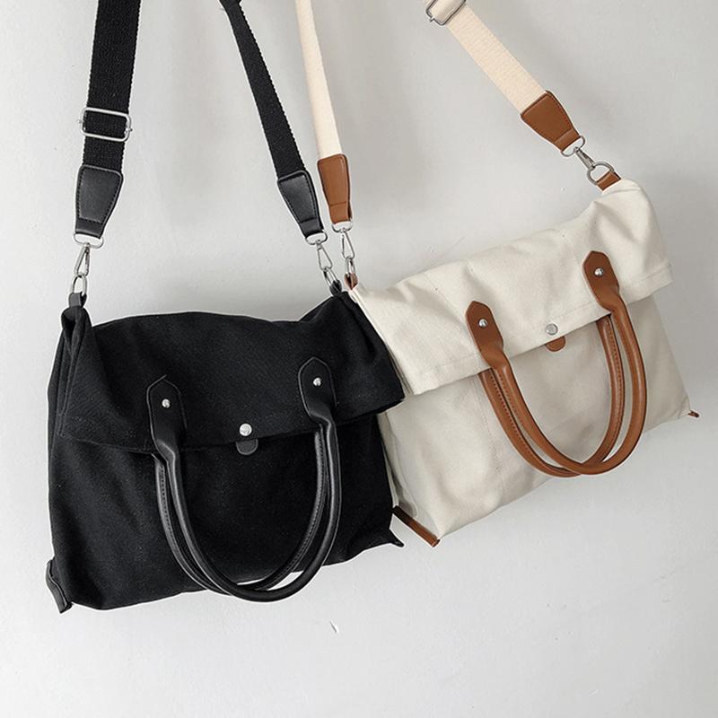 

Simple Canvas Folded Shopper Bags Women's Messenger Bag Designer Large Capacity Shoulder Bag Lady Casual Women's Handbag 2021, Black