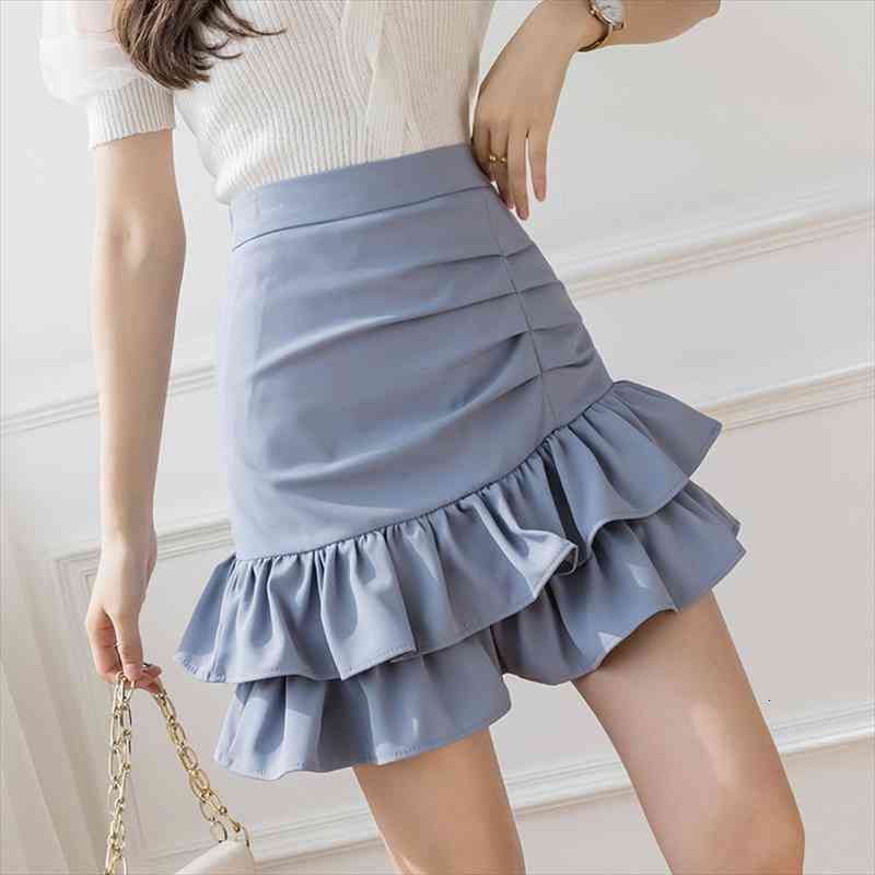 

Chic Ruffled Asymmetrical Pleated Mini Skirt Women Summer Fashion High Waist A-line Short Skirts Holiday Style Female Skirt, Black