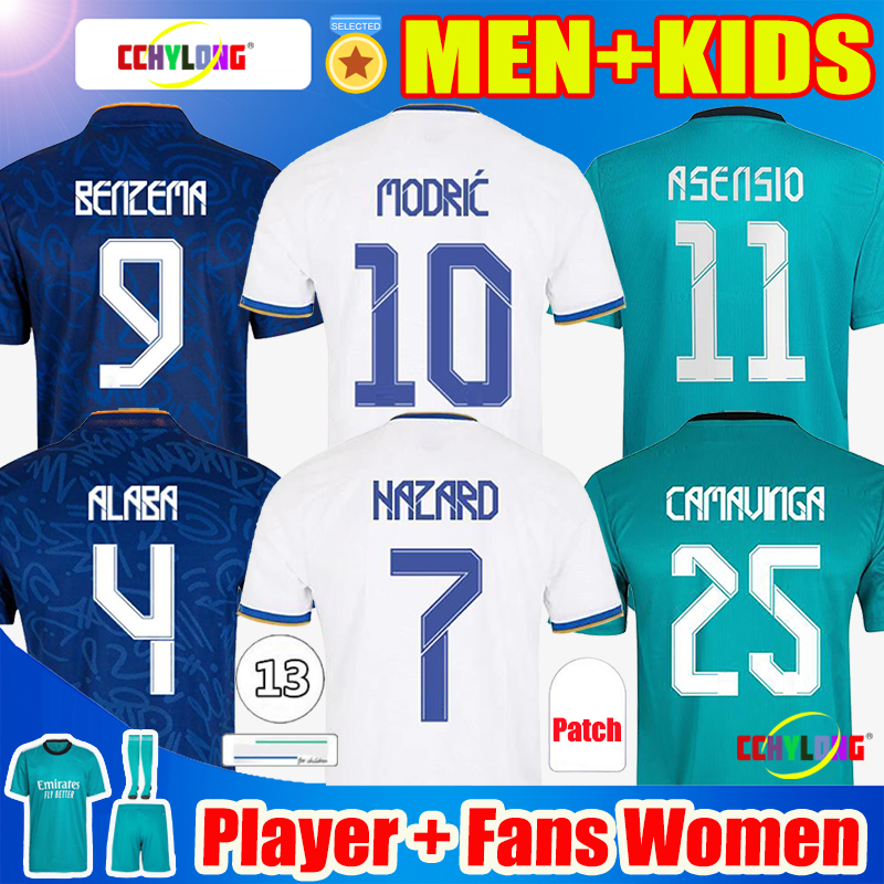 

BENZEMA Soccer Jerseys 21 22 3RD HAZARD ALABA CAMAVINGA Football Shirts ASENSIO MODRIC VINI JR Camiseta Women men + kids kit Fans Player Version 2021 2022 uniform, Women 21 22 away