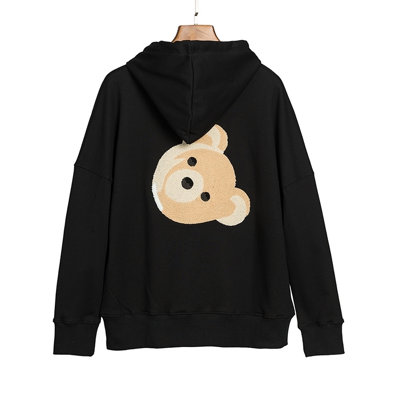 

Chao brand Hooded Sweater men' Hoodie little bear head flocked sweater coat with loose terry fabric, Black