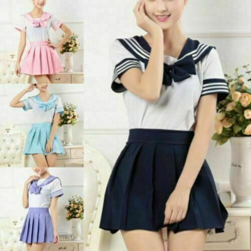 

Clothing Sets Student Wear Casual Skirt Women's Uniform Japanese Fresh Short-sleeved School Class Service, Dark blue