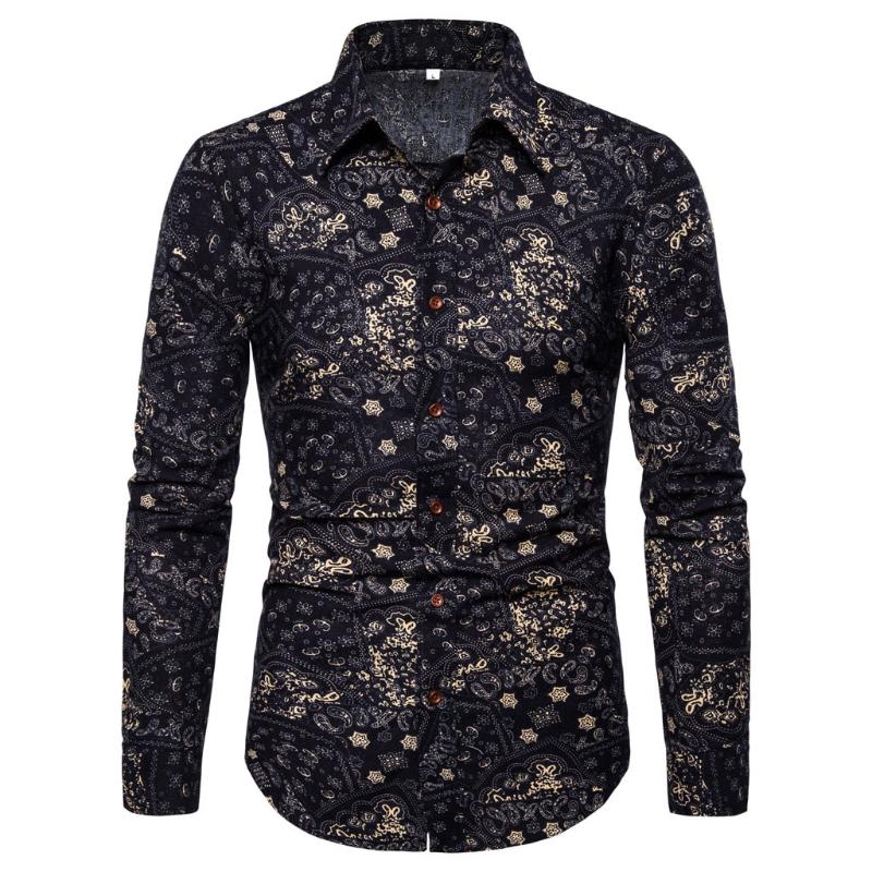 

Men's Casual Shirts Shirt Fashion Long-sleeved Summer Top Printing Blouse Business Leisure Men, White;black