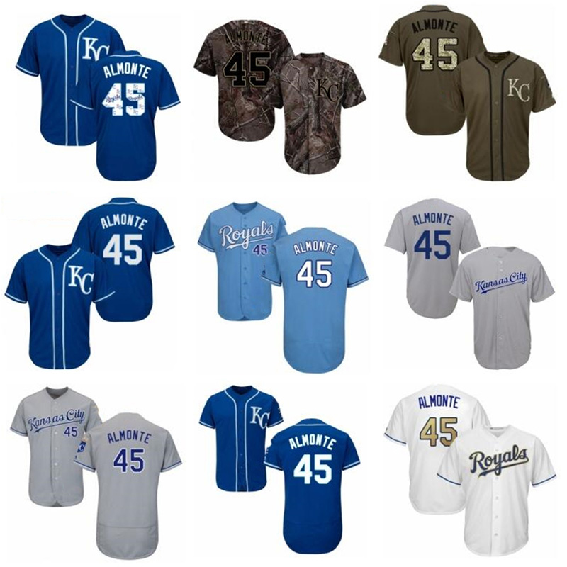 

best baseball jersey men women youth Kansas yelley City jersey 45 Abraham Almonte Royal baseball wear red white size s-xxl, Blue;black